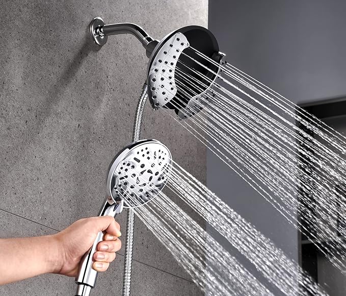 GRICH Dual Shower Head with Handheld: 2 IN 1 High Pressure Handheld Shower Head & Rainfall Shower Head, 9 Spray Modes/Settings Detachable Shower Head with Hose, cUPC and CEC Certification Approved