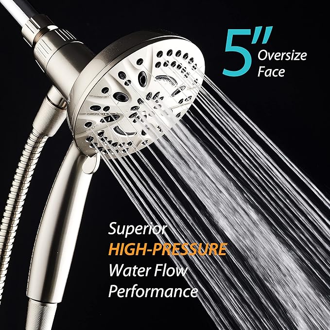 AquaDance New Magnetic Guidance Docking System - High-Pressure 8-setting Handheld Shower Head with Giant 5 inch Face, Magnetic Bracket, Extra-long 72 inch Stainless Steel Hose/All Nickel Finish