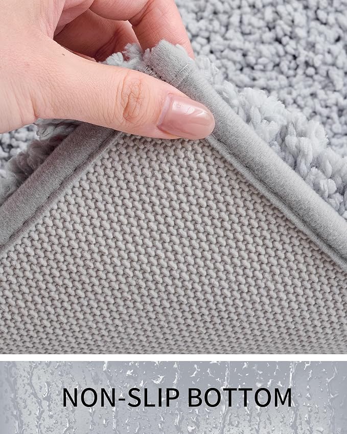 Bathroom Rugs Non Slip Washable,Ultra Soft Thick Shaggy Absorbent Bath Mats,High Density Foam Latex Non Slip Backing Bath Rugs,Microfiber Bath Mats for Bathroom Floor&Sink,24x17,Silver Grey