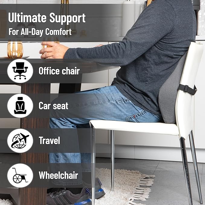 Mind Reader Lumbar Support Cushion for Office Chair and Car Seat, Memory Foam and Cooling Gel Core, Air-Cloud Technology, 15.5" L x 3.75" W x 14.25" H, Black
