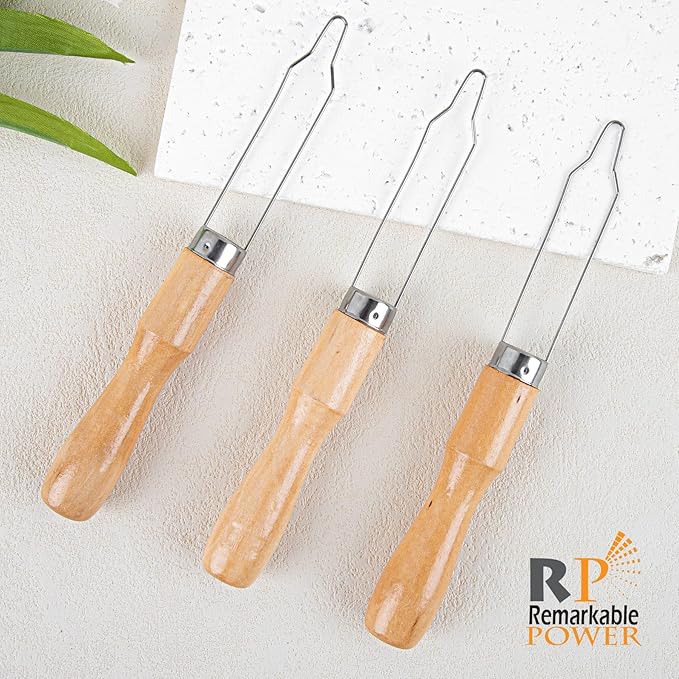 RP Remarkable Power, 3 Pack Button Hook Assist Device with Easy-Grip Wooden Handle Buttons Zipper Pull Helper Clothing Buttoning Aids for Shirts Coats
