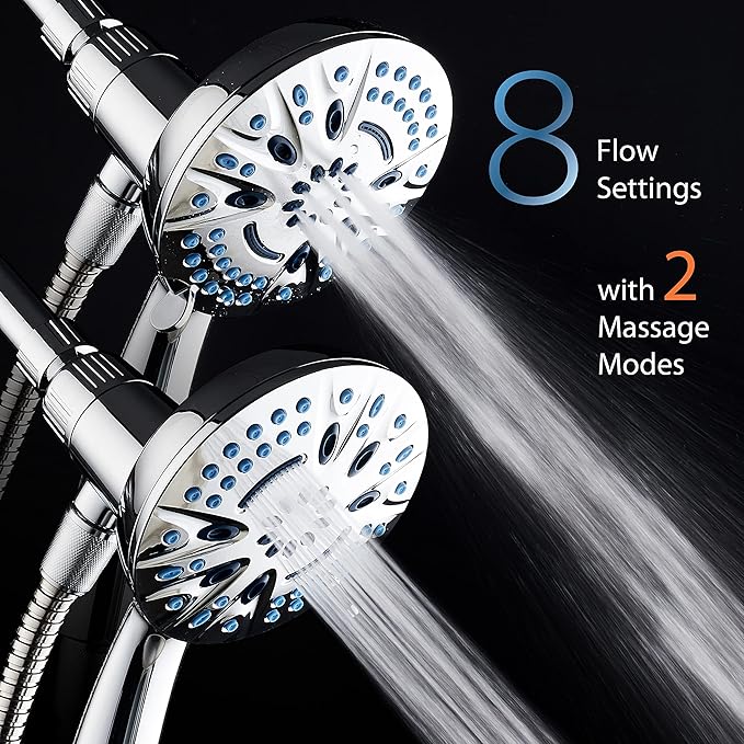 Magneton High-Pressure 8-mode Handheld Shower Head with Magnetic Guidance Docking System - 2 Magnetic Brackets, 5 inch Face, Hygienic Jets, 6 ft. Stainless Steel Hose/All Chrome Finish