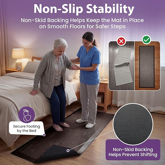 ProHeal Fall Mat for Elderly - Non-Slip Floor Mat for Seniors - Bedside Safety Fall Prevention - Elegantly Designed Brown Bedside Pads for Elderly - 70" x 24" x 0.7"