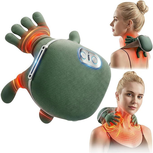 Portable Neck and Shoulder Massager with Soothing Heat, 4D Deep-Kneading Rechargeable Massage Device for Back and Body Use at Home, Office or On the Go