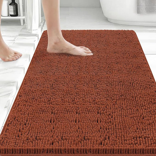Bcoimo 36x24 Chenille Bath Mat – Non-Slip with Backing Bath Rug Ultra-Absorbent and Machine Washable Bathroom Mat Quick-Dry Design. Ideal for Bathroom Shower and Tub Areas