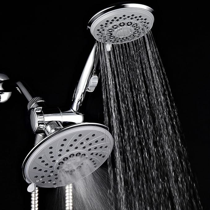 HotelSpa 6''/4'' Ultra-Luxury 3 way Rainfall Shower-Head/Handheld Shower Gray Spiral Combo w/Patented ON/OFF Pause Switch and 5-7 foot Stretchable Stainless Steel Hose
