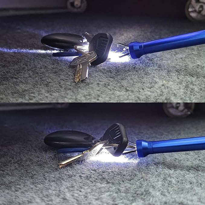 Flexible Claw Pickup Tool with Magnet Tool Flexible telescoping Claw led Light Grabber Extend，Long 28'' Four Claw 4-Claw for Small Parts Pickup Reacher Tool for Mechanics,Jewelry,Kids,etc. (Blue)