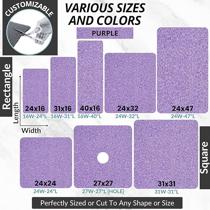Enkosi Loofah Shower Mat Non-Slip - Anti-Slip Bath Mat for Inside Showers, Tub, Bathtub, Bathroom - Quick Dry PVC with Drain Holes - Cushioned Safety Grip - Secure for Kids and Elderly (Purple 24x24)