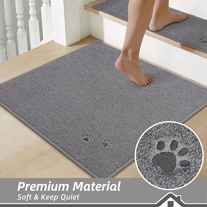 BEQHAUSE Stair Landing Rug Non-Slip 30"x30", Square Stair Landing Mats for Stairs Washable, Carpet Stair Treads Matching Mats for Wooden Steps Indoor Landing Rugs Surface Polyester TPE Backing, Grey