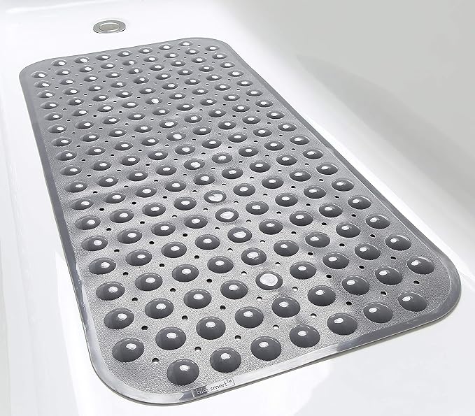 Large Non-Slip Bathtub & Shower Mat 31”x16” (Smooth/Non-Textured Tubs Only) Safe, Clean, Machine-Washable, Superior Grip&Drainage, Vinyl, Opaque Gray (Grey)
