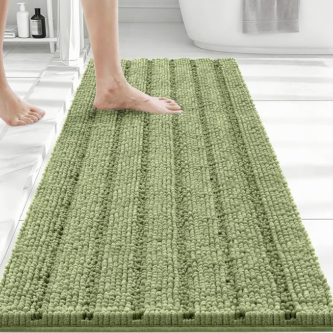Bcoimo Large Bathroom Rug, Chenille Bath Mat with High Low Pile Design, Soft Absorbent Non Slip Bath Rug, Machine Washable Quick Dry Mat for Shower, Tub, Sink and Vanity
