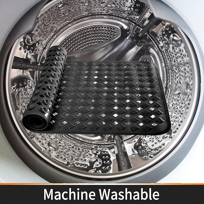 Yimobra Non Slip Bath Mat, Super Strong Suction Cups,34.5"x15.5"Long Tub Mat with Drain Holes, Machine Washable Fast Draining Shower Mats, Bathroom Essentials,Black