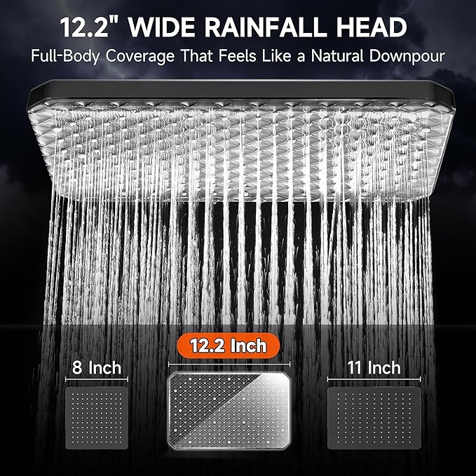 XXL 12.2" Rain Shower Head with Handheld Spray Combo, High Pressure Rainfall Shower Head, Height Adjustable Dual Shower Head, Luxury Waterfall Showerhead Bathroom