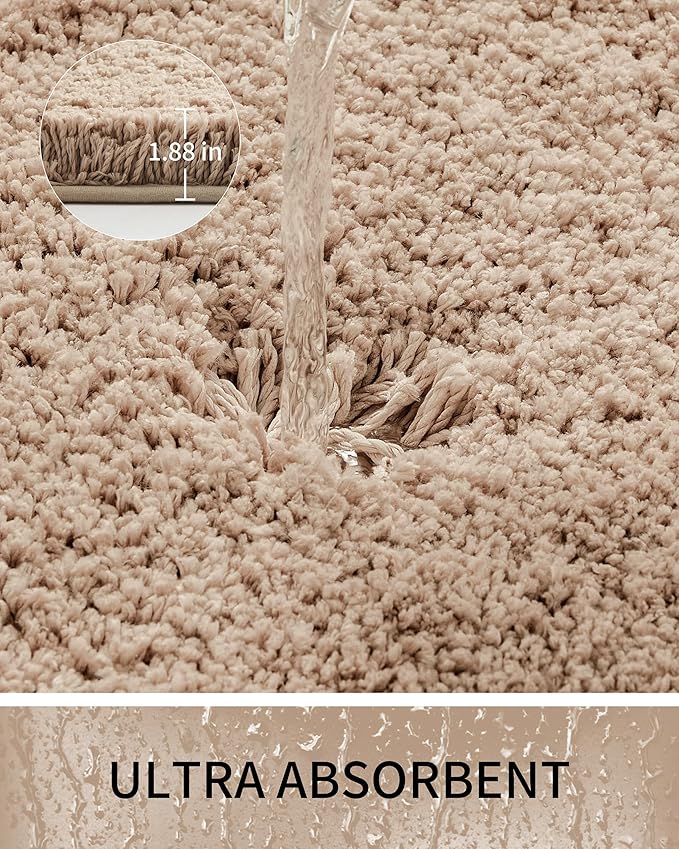Bathroom Rugs Non Slip Washable 32x20, Ultra Thick Soft Microfiber Absorbent Bath Mats, High Density Foam Latex Non Slip Backing Bath Rugs, Fluffy Floor Carpet for Tub&Shower,Beige