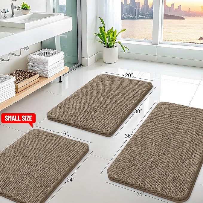 Arotive Bathroom Rugs 36x24, Extra Soft Absorbent Shaggy Chenille Bath Rugs, Machine Washable Rubber Backing Non-Slip Bath Mats for Bathroom Floor Tub and Shower, Home Decor Accessories,Camel