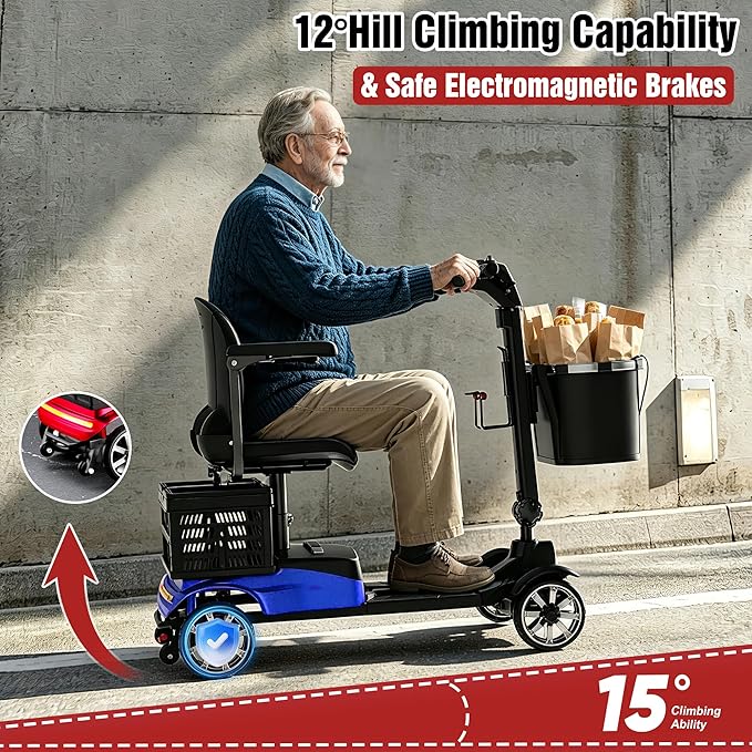 Mobility Scooter for Adults, 4 Wheel Motorized Mobility Scooter w/Dustproof Cover, 350LBS Capacity & Detachable Battery, 15Miles Electric Powered Mobility for Outdoor (Blue, 15 MI)