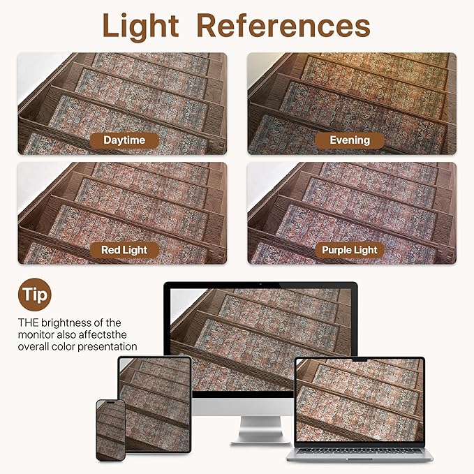 Non Slip Stair Treads for Wooden Steps 15PCS - 8"x30" Indoor Safety Carpet, Edging Mats with TPE Adhesive Backing, Pet and Elderly Friendly Stair Rugs (Light Clay Brown)
