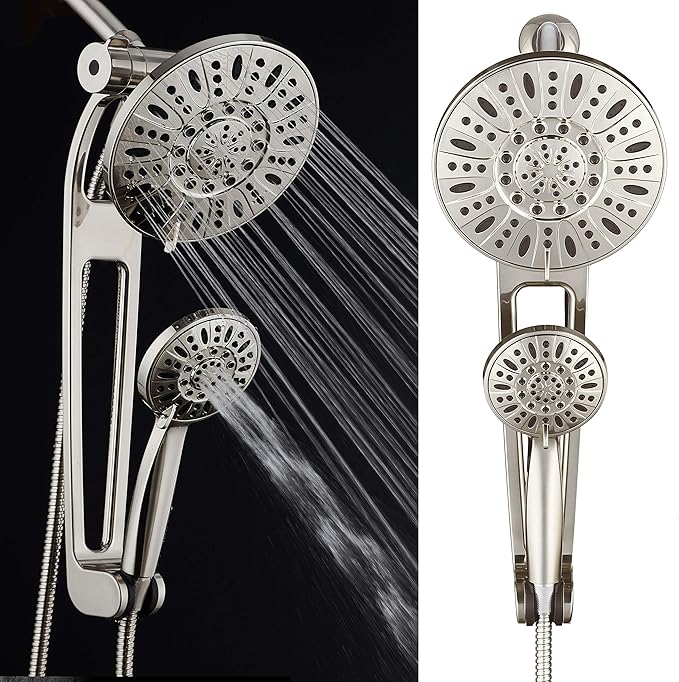 AquaDance High-Pressure 48-Mode 3-Way Shower Spa Combo with Adjustable 18-Inch Extension Arm, Brushed Nickel