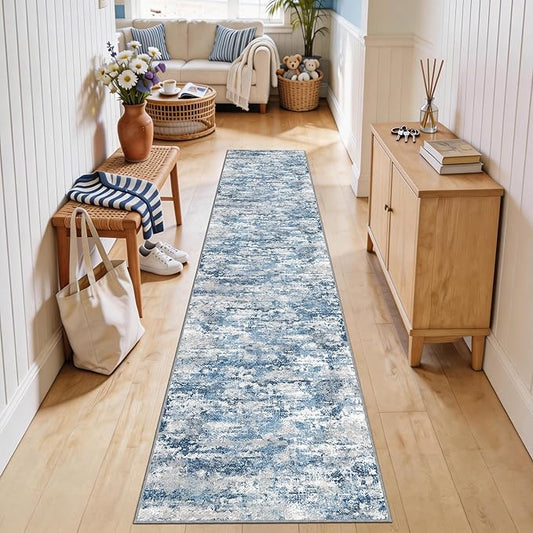 Runners for Hallways Ultra Non-Slip 2x10 Long Runner Rugs Washable Abstract Tear and Stain Resistance No Pile Lightweight Modern Rug Runners for Entryway, Kitchen, Walkway, Ocean Blue