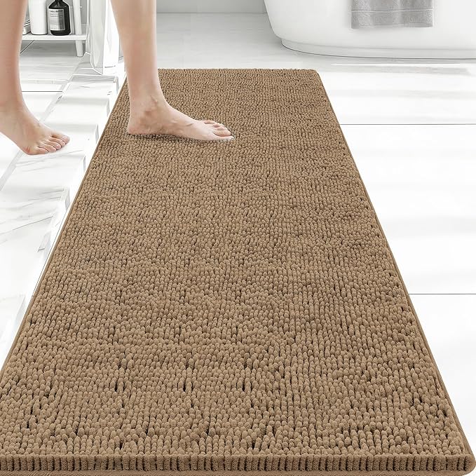 Bcoimo 48x24 Chenille Bath Mat – Non-Slip with Backing Bath Rug Ultra-Absorbent and Machine Washable Bathroom Mat Quick-Dry Design. Ideal for Bathroom Shower and Tub Areas