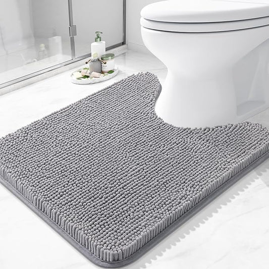 Arotive Bathroom Toilet Rugs U Shaped 24x20, Extra Soft Absorbent Shaggy Chenille Contour Bath Rugs for Toilet, Machine Washable Non-Slip Contoured Bath Mats, Grey