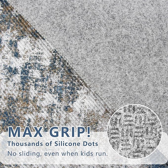 3x5 Area Rug Washable Entryway Rug Non Slip Abstract Tear and Stain Resistance No Pile Lightweight Throw Rugs Carpet for Kitchen, Entrance, Foyer, Bedside, Mudroom, Multi
