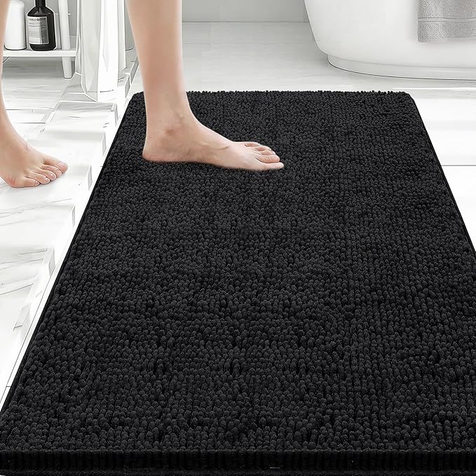 Bcoimo 36x24 Chenille Bath Mat – Non-Slip with Backing Bath Rug Ultra-Absorbent and Machine Washable Bathroom Mat Quick-Dry Design. Ideal for Bathroom Shower and Tub Areas
