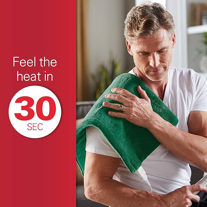 Sunbeam XL Heating Pad for Back Neck and Shoulder Pain Relief Auto Shut Off 6 Heat Settings Extra Large 12 x 24 Green Ideal for Muscle Aches and Arthritis Pain,(Pack of 6)