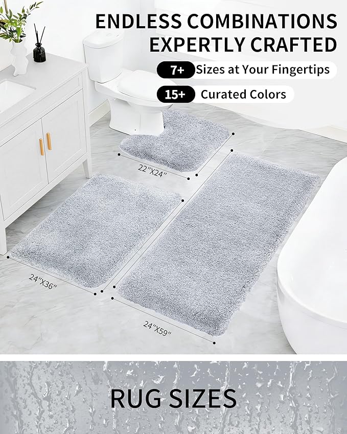 Bathroom Rugs Non Slip Washable 36x24, Ultra Soft Thick Shaggy Absorbent Bath Mats,High Density Foam Latex Non Slip Backing Bath Rugs,Microfiber Bath Mats for Bathroom Floor&Sink,Silver Grey