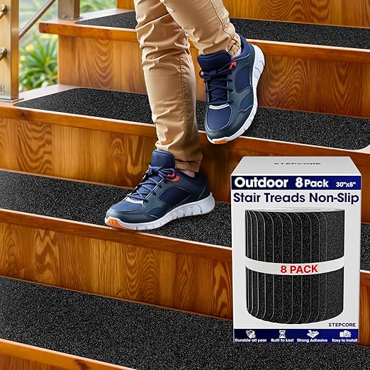 Outdoor Stair Treads Non Slip – 30" x 8" – 8-Pack Waterproof 80-Grit Grip Strips for Wooden Steps – Anti Slip & Anti Skid Step Treads – by STEPCORE