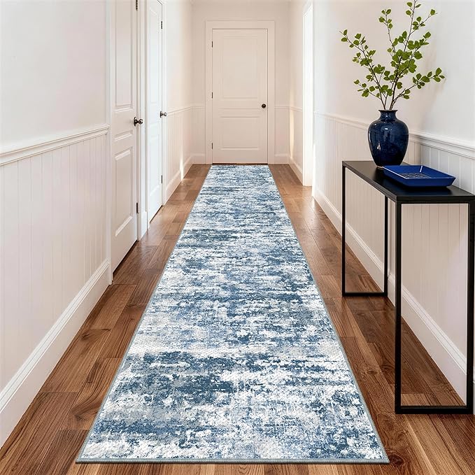 Non Slip Floor Runners for Dogs 2.6x12 Washable Runner Rug Abstract, Joint Support for Senior Dogs, Woven, Extra Grip Traction Runners for Hallway, Entryway, Walkway, Blue