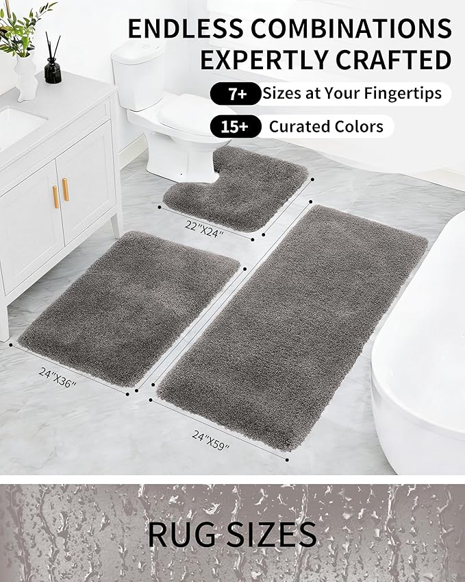 Toilet Rugs U-Shaped Mat 24x22, Contour Bathroom Mat - Ultra Soft & Absorbent Microfiber, Quick-Dry, Machine Washable with High Density Foam Latex Non Slip Backing, Dark Grey