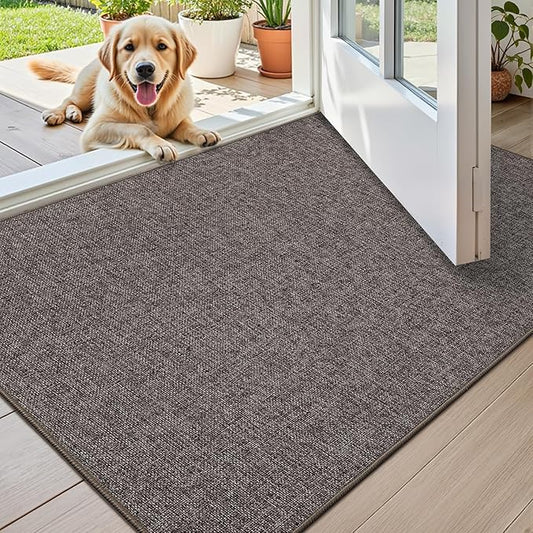 Color&Geometry Ultra Thin Indoor Door Mat (Rolled-up NO Creases) 32"x48", Non Slip Rubber Backed Dirt Trapper Door Mat Indoor Entrance, Low Profile Entryway Mat, Easy Clean Entry Mat, Grey-brown Linen