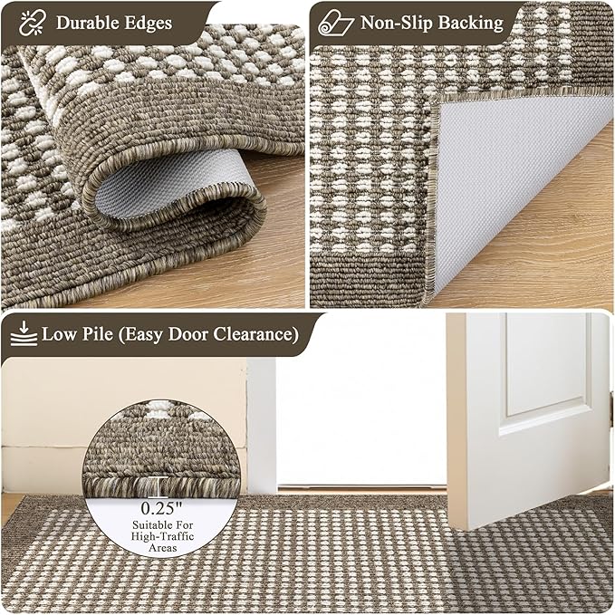 Ileading Laundry Room Runner Rug 2x5ft Non Slip Farmhouse Kitchen Floor Mats with Rubber Backing Machine Washable Indoor Doormat Low-Profile Carpet for Hallway Entryway(Brown)