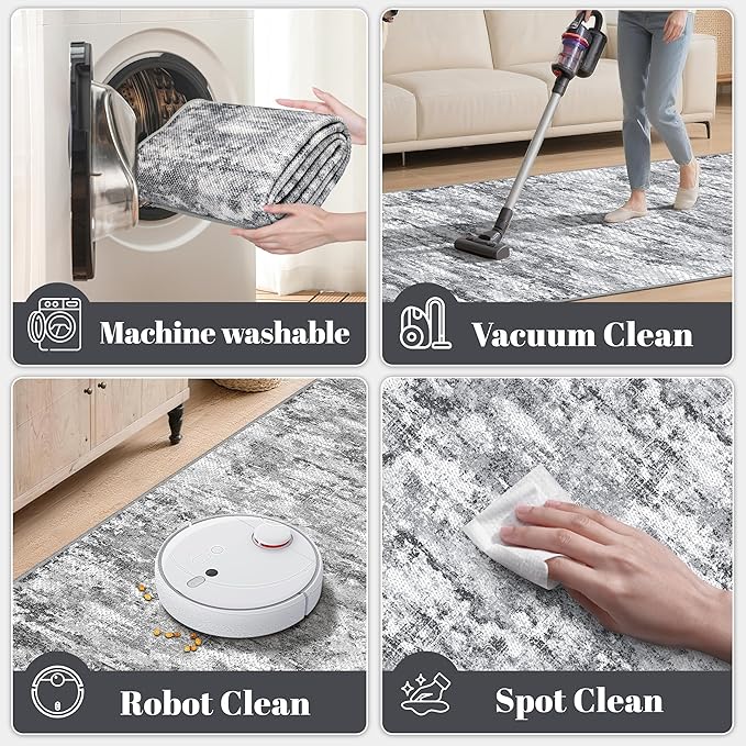 Runners for Hallways Ultra Non-Slip 2x10 Long Runner Rugs Washable Abstract Tear and Stain Resistance No Pile Lightweight Modern Rug Runners for Entryway, Kitchen, Walkway, Entrance, Gray