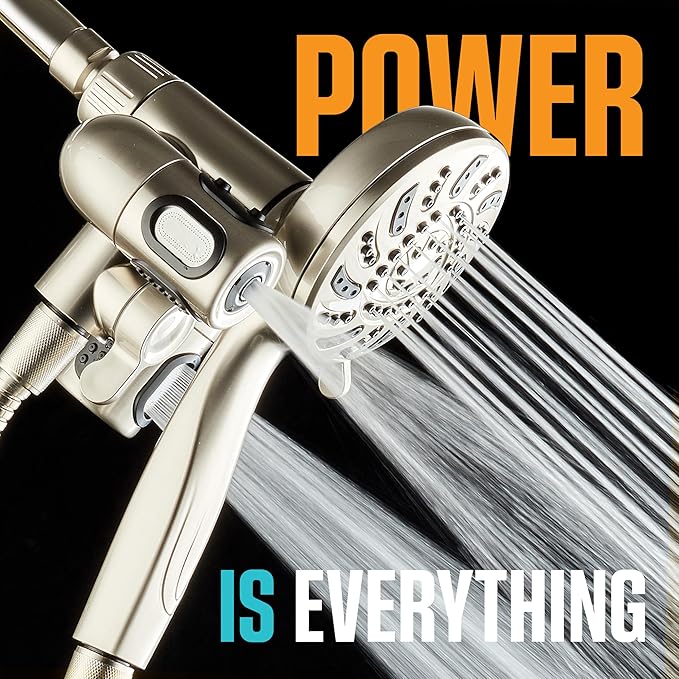 Aquadance High Pressure 156 Setting 14 Zone Shower Head & Handheld 3-way Combo System - Magnetic Docking, 314 Power Jets, Dual Adjustable Arms, 6 ft. Metal Hose, All Nickel Finish, Top American Brand