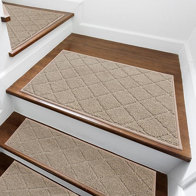 COSY HOMEER Stair Landing Rug Non-Slip 20"x32" Stair Treads for Wooden Steps,Washable Peel and Stick Stair Treads Matching Mats,Pet Friendly Soft Reusable Stair Landing Mat for Kids and Elders,Beige
