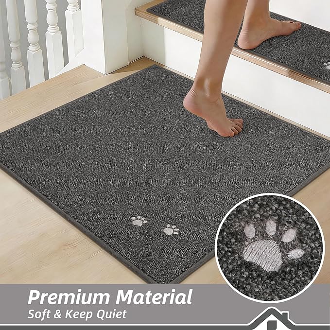 BEQHAUSE Stair Landing Rug Non-Slip 30"x30",Square Stair Landing Mats for Stair Washable,Carpet Stair Treads Matching Mats for Wooden Steps Indoor Landing Rugs Surface Polyester TPE Backing, Charcoal