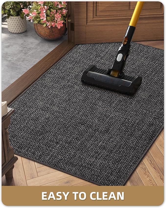 Color&Geometry Thin Door Mat Indoor Entrance Non Slip Rubber Backed, 24"x36" Indoor Door Mats for Entryway, Dirt Trapper Doormat, Washable Front Door Rugs, Charcoal Grey