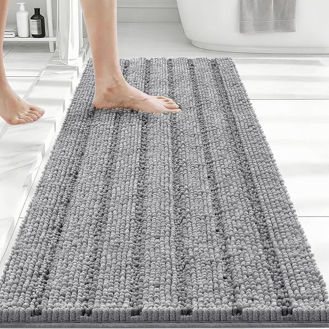 Bcoimo Large Bathroom Rug, Chenille Bath Mat with High Low Pile Design, Soft Absorbent Non Slip Bath Rug, Machine Washable Quick Dry Mat for Shower, Tub, Sink and Vanity