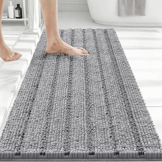 Bcoimo Large Bathroom Rug, Chenille Bath Mat with High Low Pile Design, Soft Absorbent Non Slip Bath Rug, Machine Washable Quick Dry Mat for Shower, Tub, Sink and Vanity