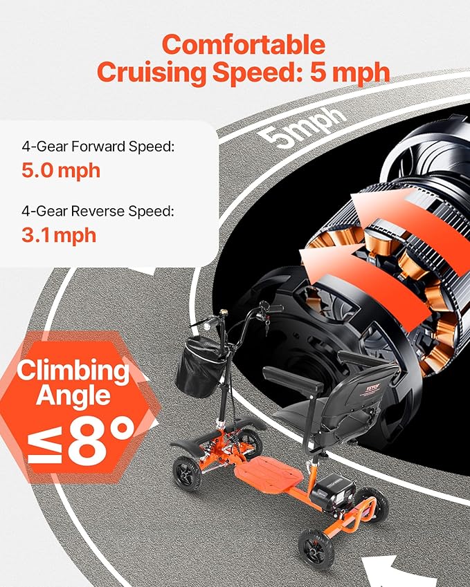 VEVOR 2025 Upgraded Lightweight Mobility Scooter for Adults & Seniors, 50lb Foldable, FAA & Cruise Approved with 12 Mile Range – Powered by Large 48V 5.2Ah Battery (No Frequent Battery swaps)
