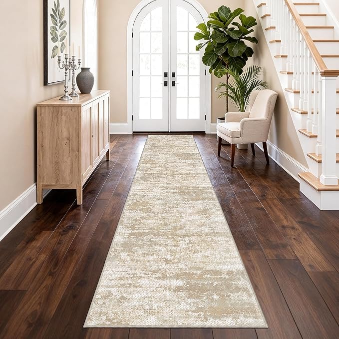 Non Slip Floor Runners for Dogs 2.6x14 Washable Runner Rug Abstract, Joint Support for Senior Dogs, Woven, Extra Grip Traction Runners for Hallway, Entryway, Walkway- Beige/Yellow