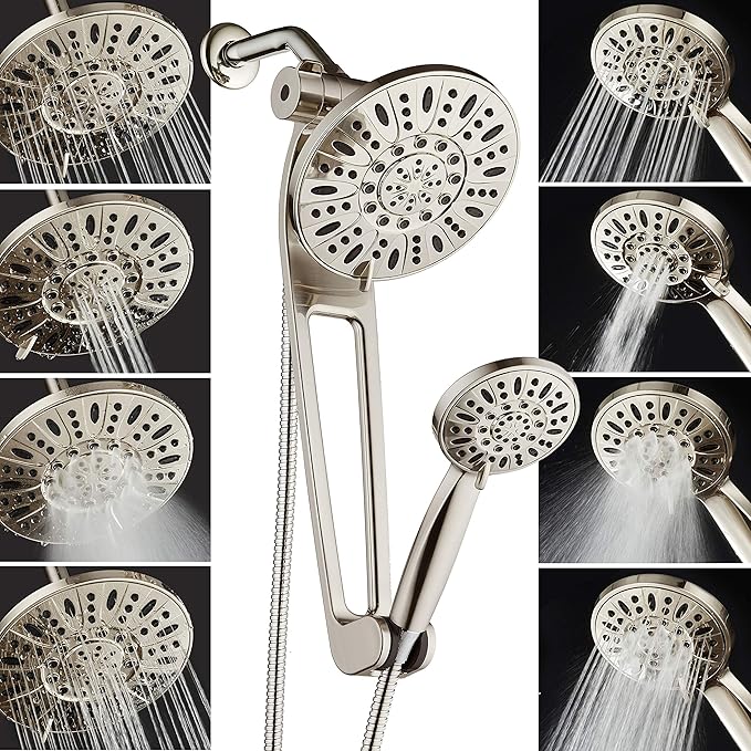 AquaDance High-Pressure 48-Mode 3-Way Shower Spa Combo with Adjustable 18-Inch Extension Arm, Brushed Nickel