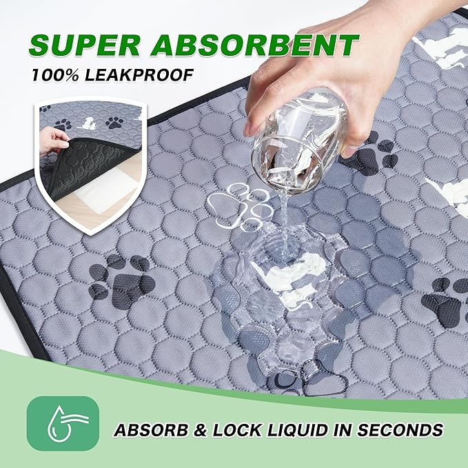 WanpeeGoo Washable Pee Pads, Puppy Pee Pad for Dogs, 2 Pack Absorbent Reusable Training Dog Pads Pet Puppy Pads, Non-Slip Potty Pads for Whelping, Playpen, Crate, Bed, Grey 24"x48"