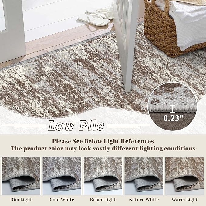 3x5 Area Rug Washable Entryway Rug Non Slip Abstract High-Stain Resistance No Pile Lightweight Throw Rugs Carpet for Kitchen, Entrance, Foyer, Bedside, Mudroom- Deep Brown