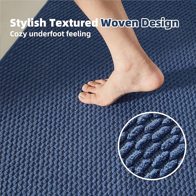 TYUU Large Bathroom Rugs Non Slip Washable Bath Rugs Super Absorbent Bathroom Rug Thin Quick Dry Low Pile Bath Mats, Navy Blue 36"x60"