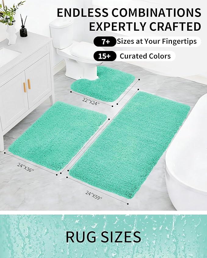 Bathroom Rugs Non Slip Washable 48x24, Ultra Thick Soft Microfiber Absorbent Bath Mats, High Density Foam Latex Non Slip Backing Bath Rugs, Fluffy Floor Carpet for Tub&Shower, SpaBlue