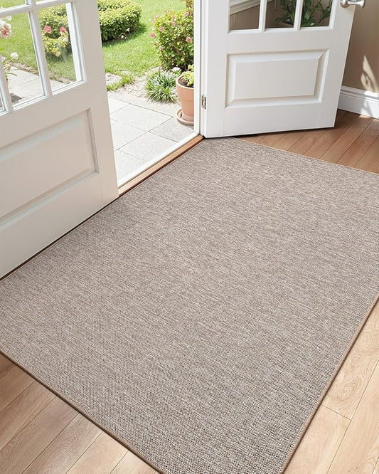 Color&Geometry Ultra Thin Indoor Door Mat (Rolled-up NO Creases) 36"x56", Non Slip Rubber Backed Dirt Trapper Door Mat Indoor Entrance, Low Profile Entryway Mat, Easy Clean, Light Brown Linen