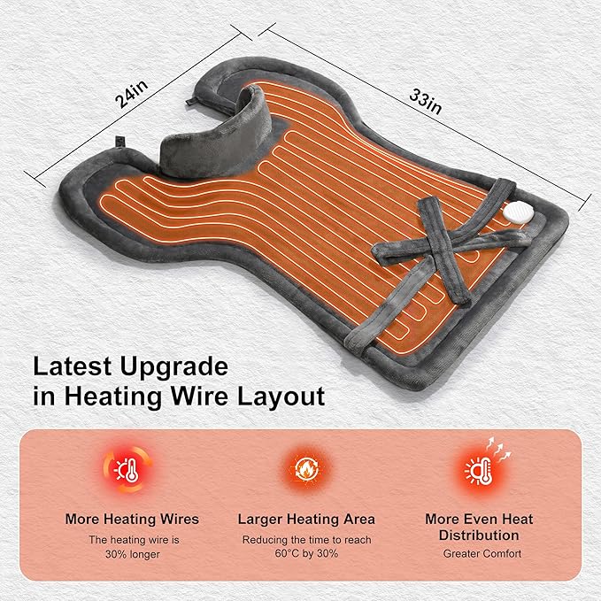 WUGE Mothers Day Gifts for Mom, Heating Pad for Neck Shoulder and Back, Birthday Gift for Women Men, Deeper Pain Relief, Large Weighted Heat Pad, ETL Certified, Gray
